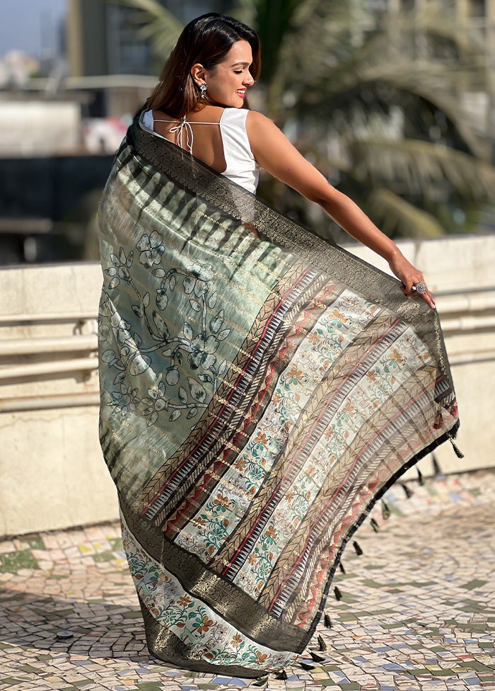 Green Chanderi Silk Saree With Blouse Piece