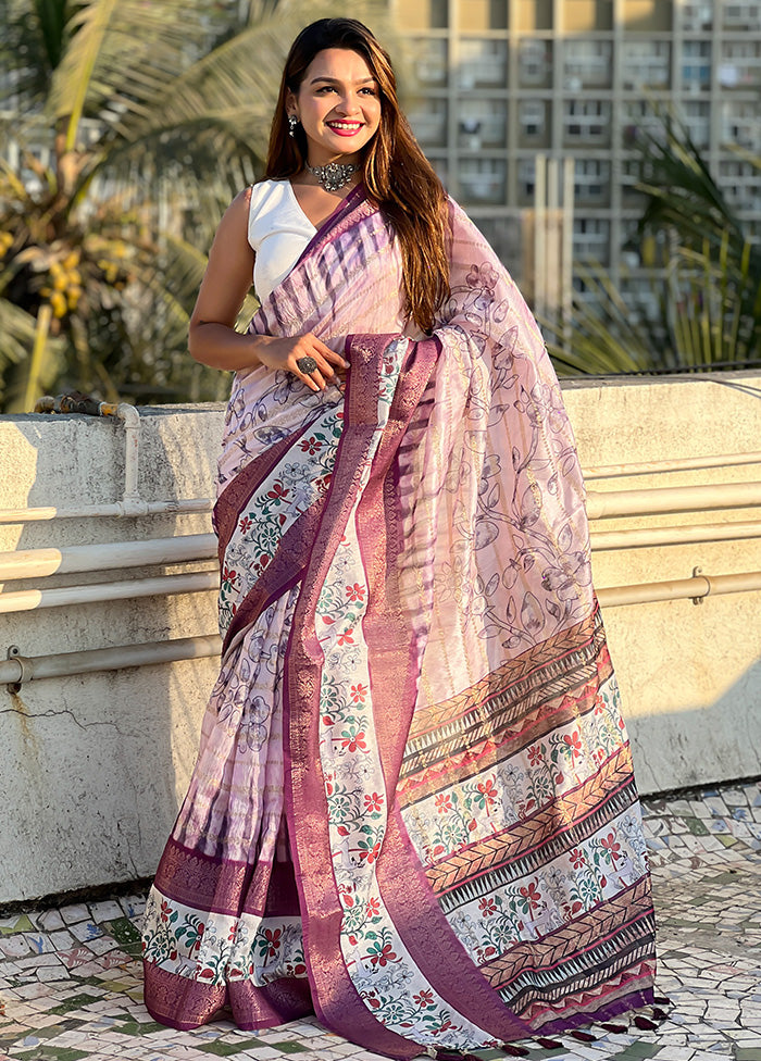 Purple Chanderi Silk Saree With Blouse Piece