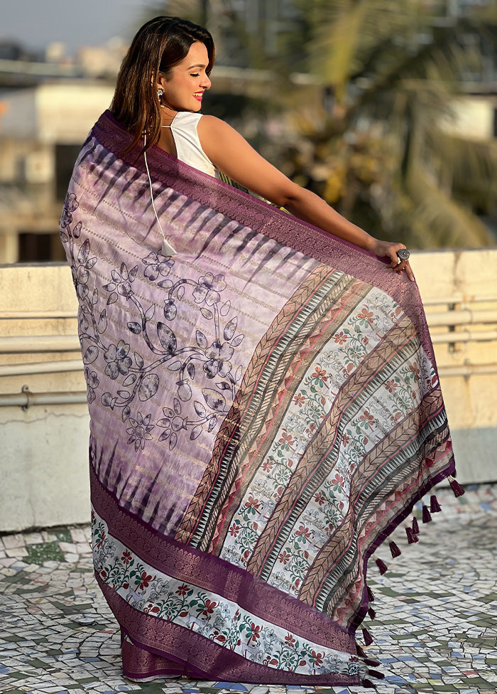 Purple Chanderi Silk Saree With Blouse Piece