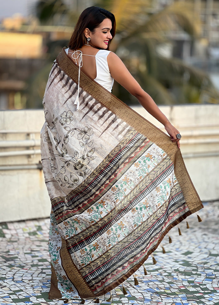 Brown Chanderi Silk Saree With Blouse Piece