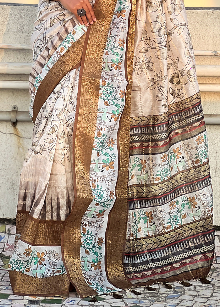 Brown Chanderi Silk Saree With Blouse Piece