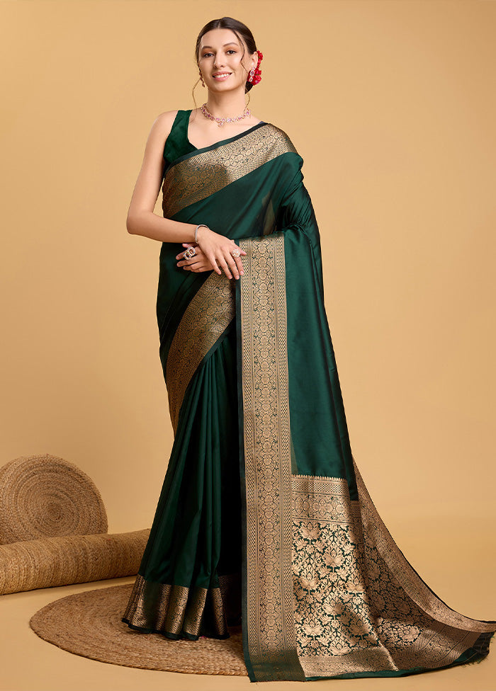 Green Spun Silk Saree With Blouse Piece