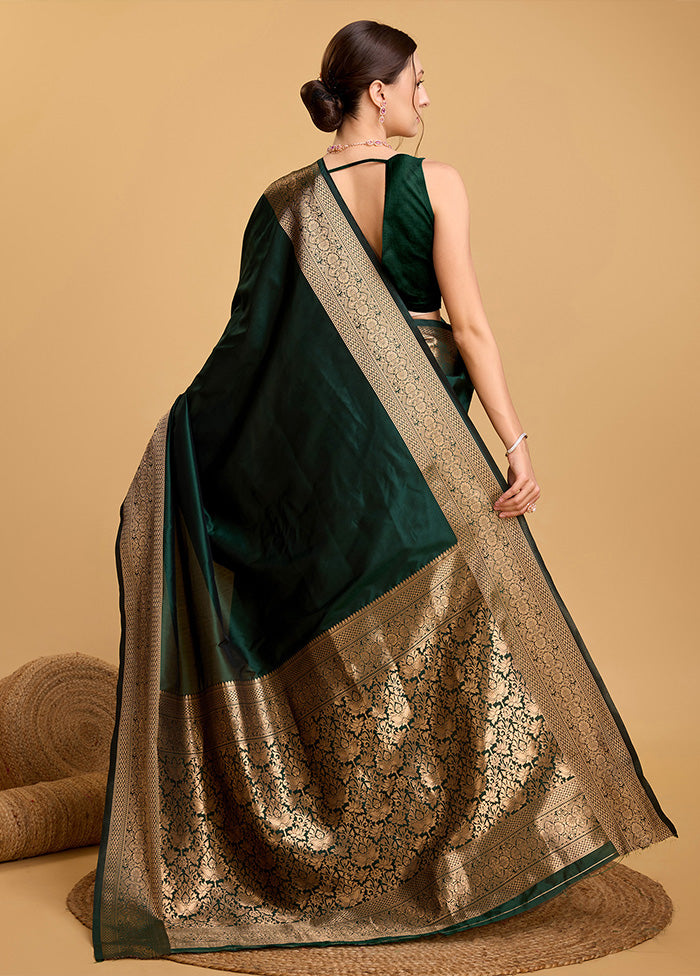 Green Spun Silk Saree With Blouse Piece