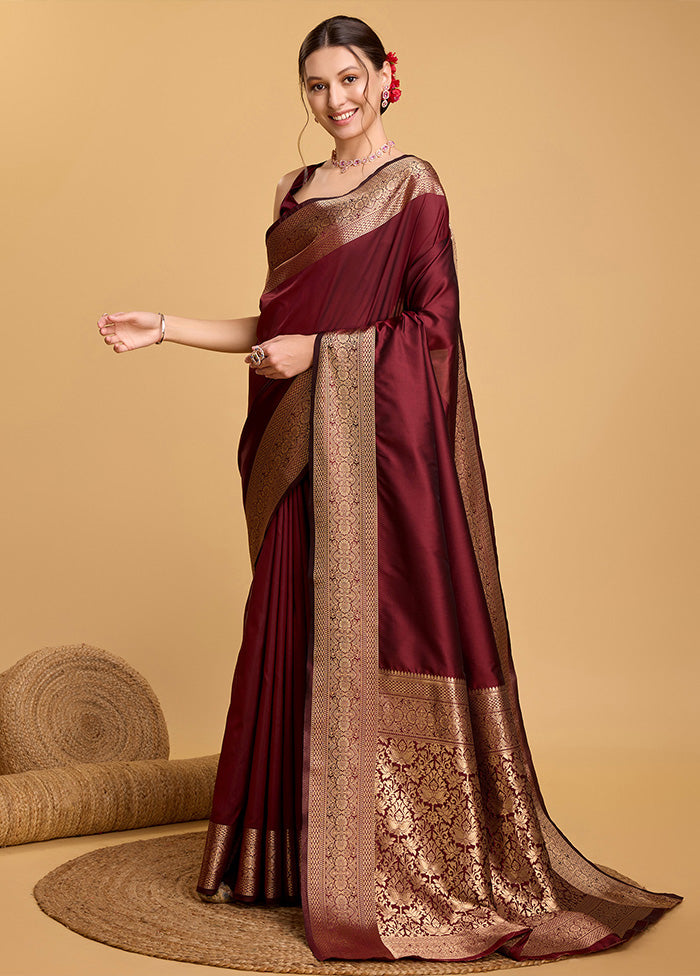 Maroon Spun Silk Saree With Blouse Piece