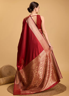 Red Spun Silk Saree With Blouse Piece