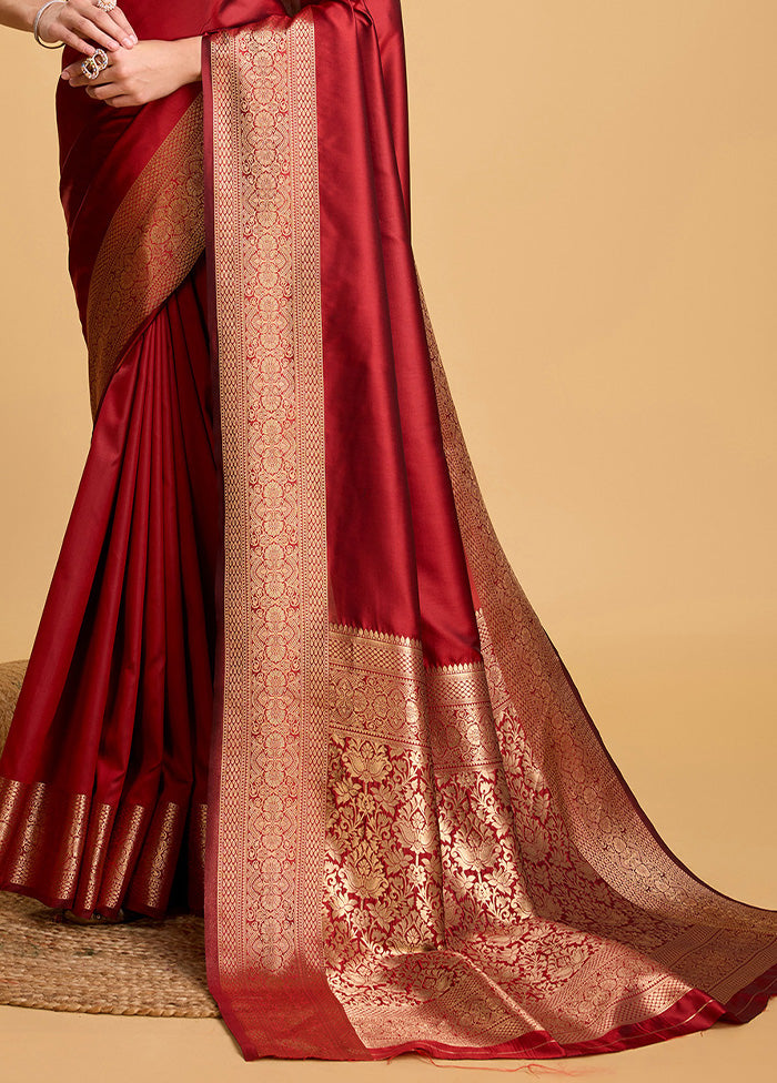 Red Spun Silk Saree With Blouse Piece