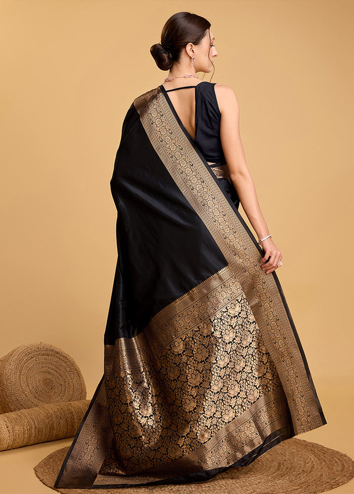 Black Spun Silk Saree With Blouse Piece