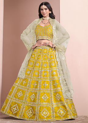 3 Pc Yellow Silk Semi Stitched Lehenga Set