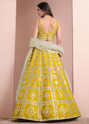 3 Pc Yellow Silk Semi Stitched Lehenga Set