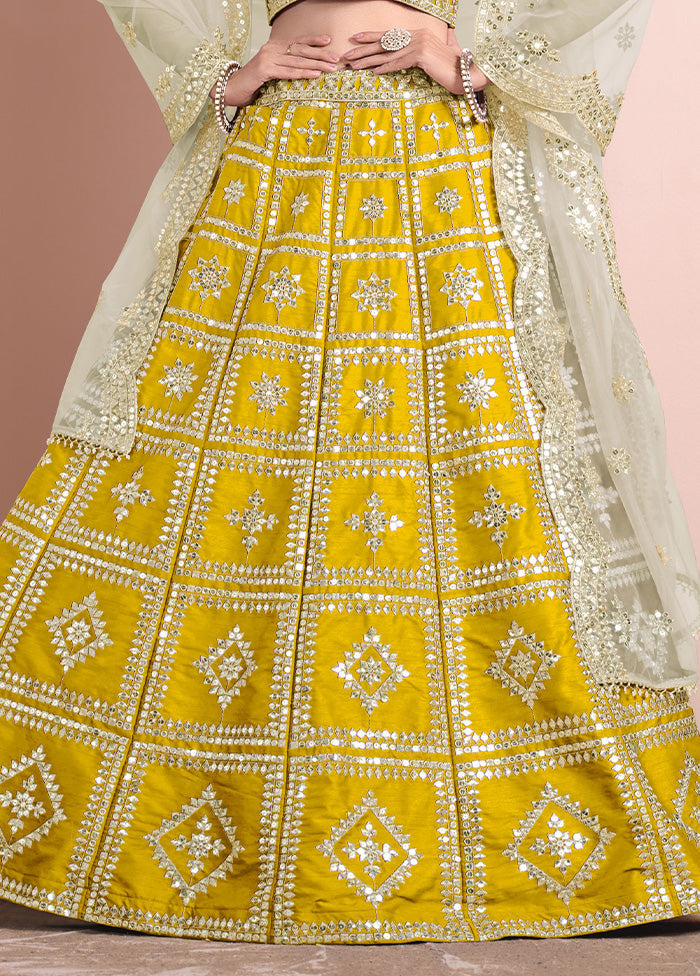 3 Pc Yellow Silk Semi Stitched Lehenga Set