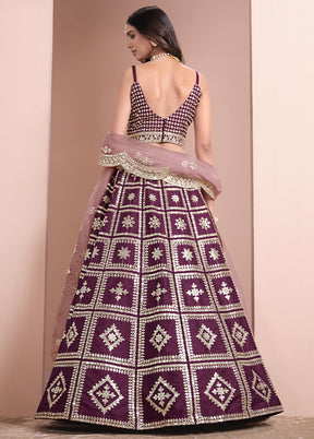 3 Pc Wine Silk Semi Stitched Lehenga Set