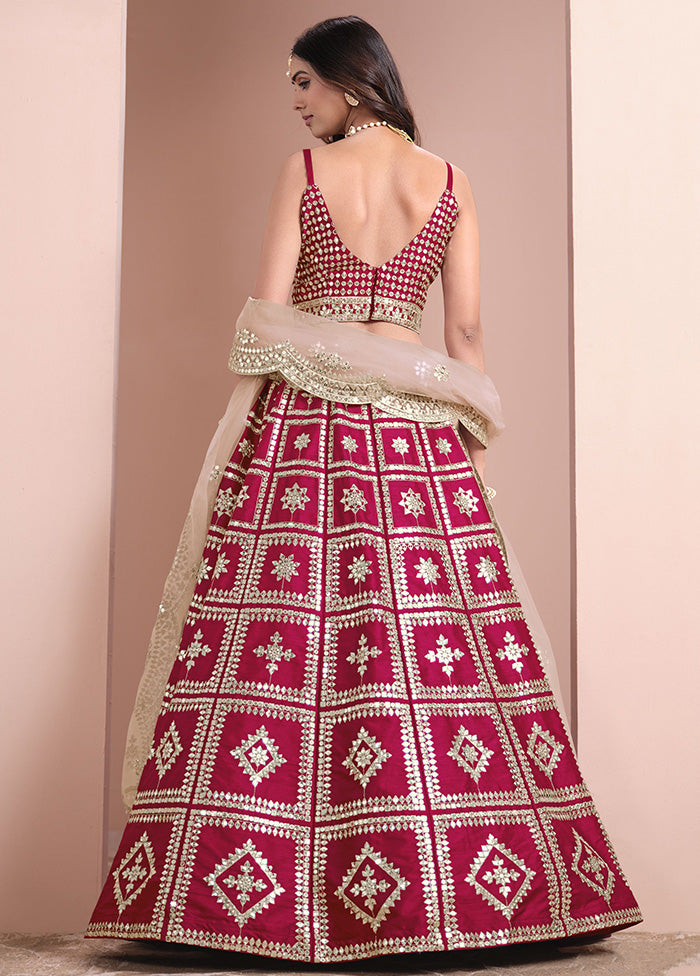 3 Pc Maroon Silk Semi Stitched Lehenga Set