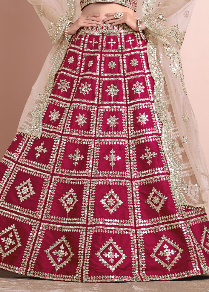 3 Pc Maroon Silk Semi Stitched Lehenga Set