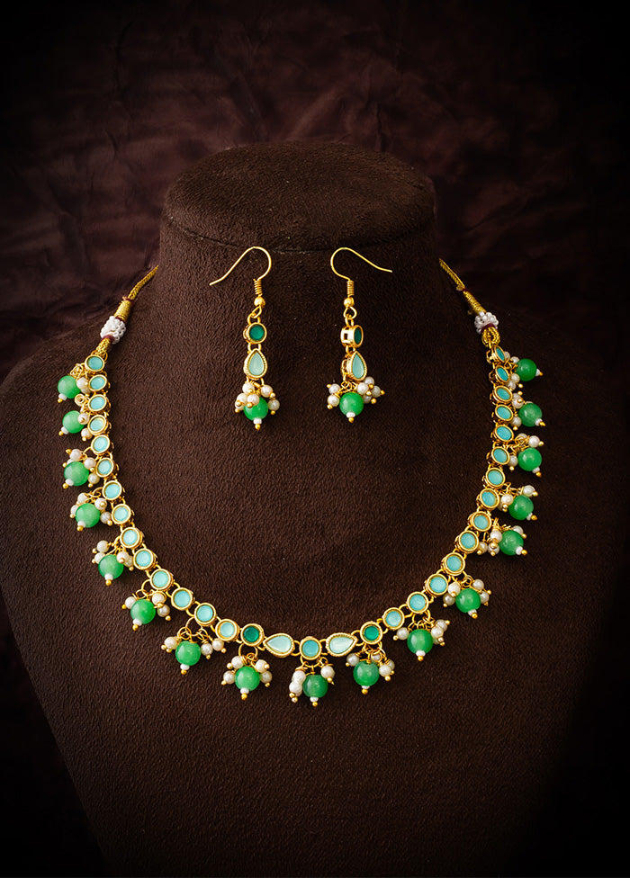 Green Brass Kundan Stone Work Necklace