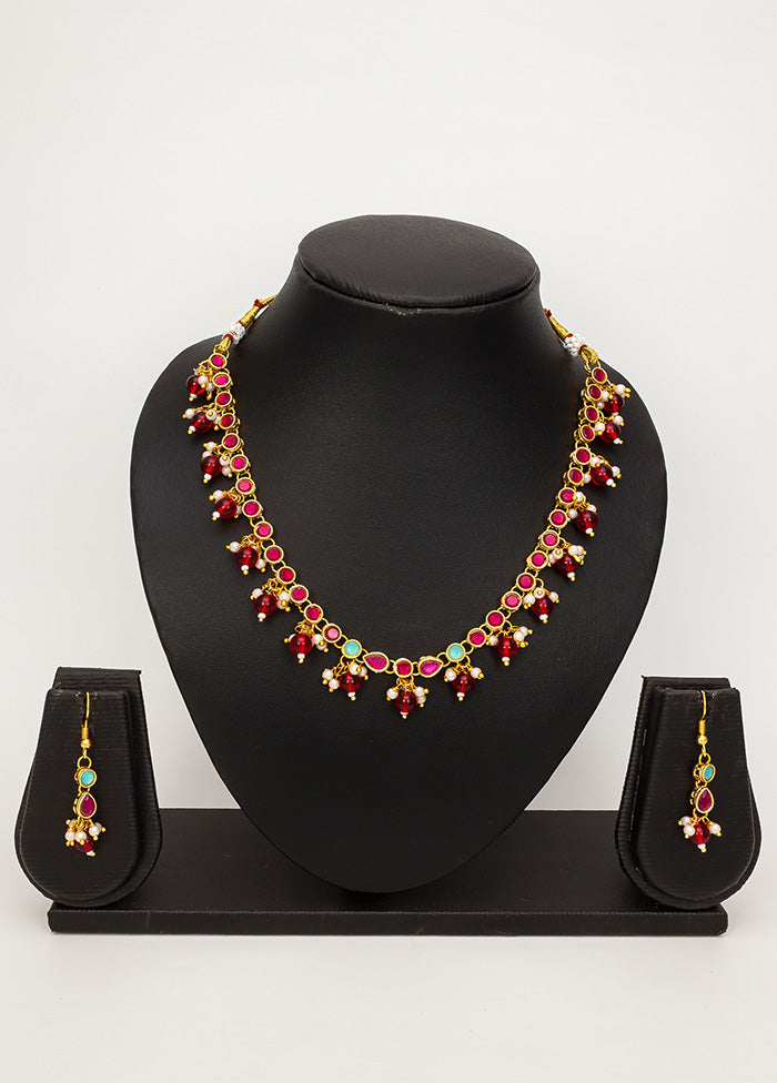 Red Brass Kundan Stone Work Necklace