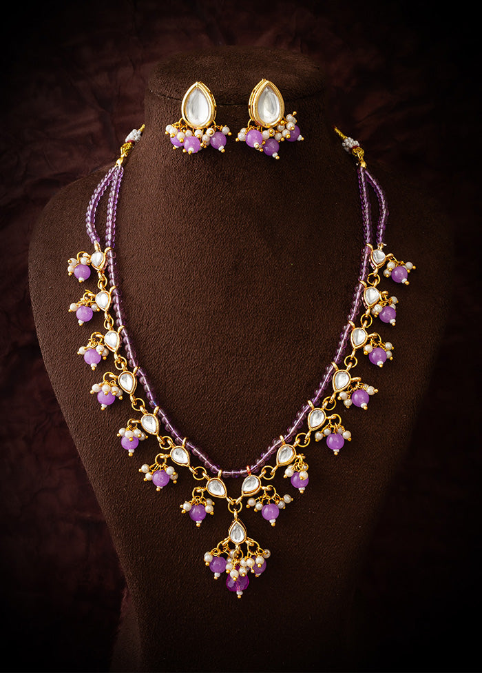 Purple Brass Kundan Stone Work Necklace