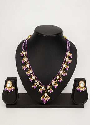 Purple Brass Kundan Stone Work Necklace