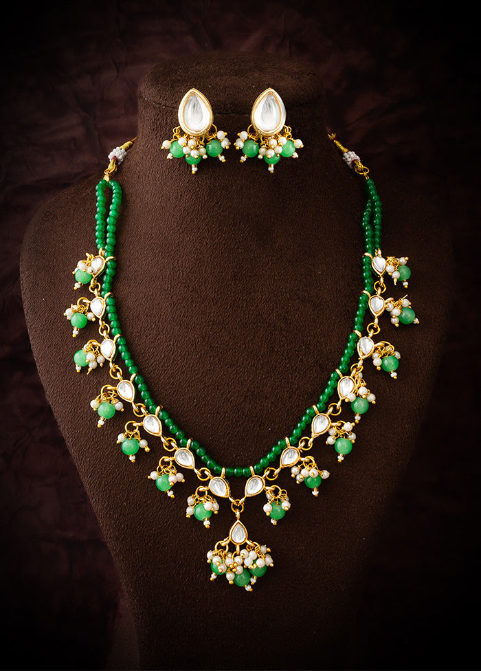 Green Brass Kundan Stone Work Necklace