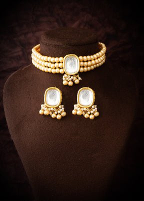 Golden Pearl Kundan Stone Work Necklace