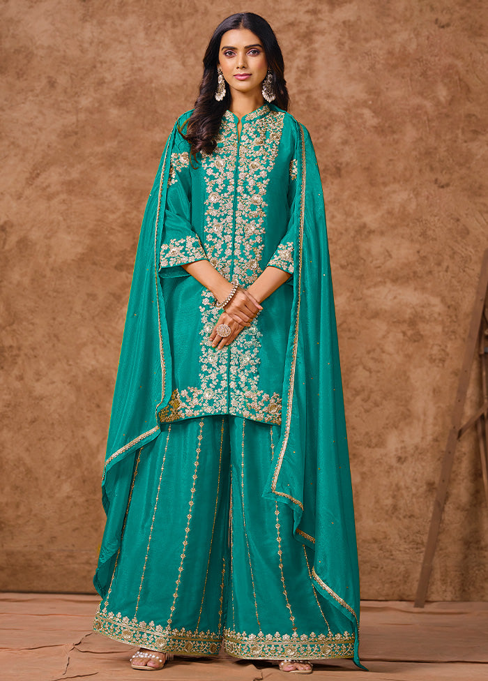 3 Pc Firoza Semi Stitched Silk Suit Set