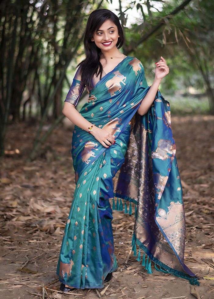 Rama Spun Silk Saree With Blouse Piece