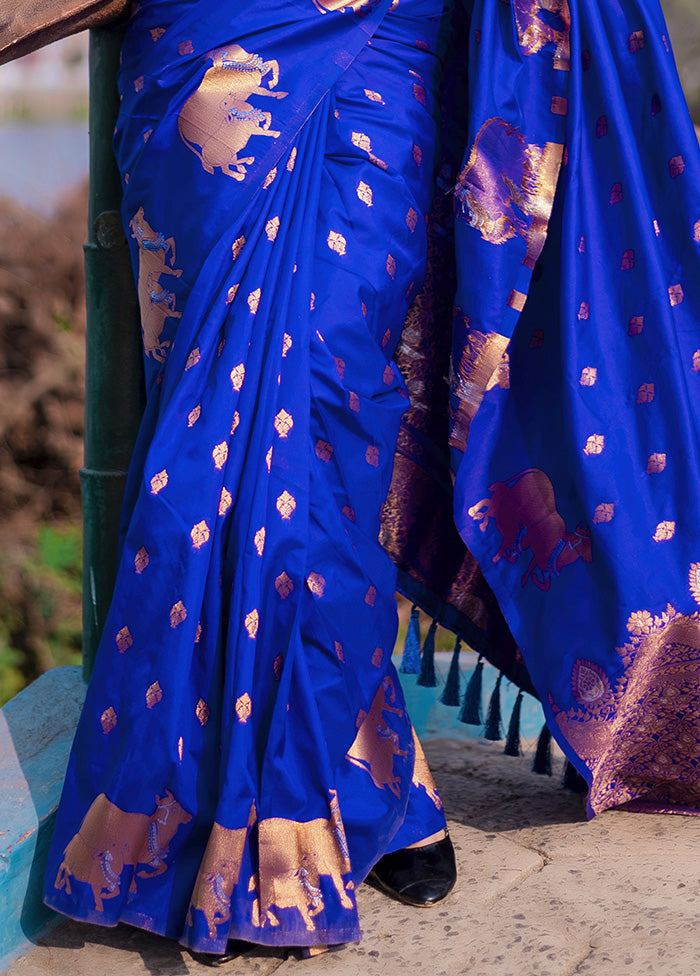 Blue Spun Silk Saree With Blouse Piece