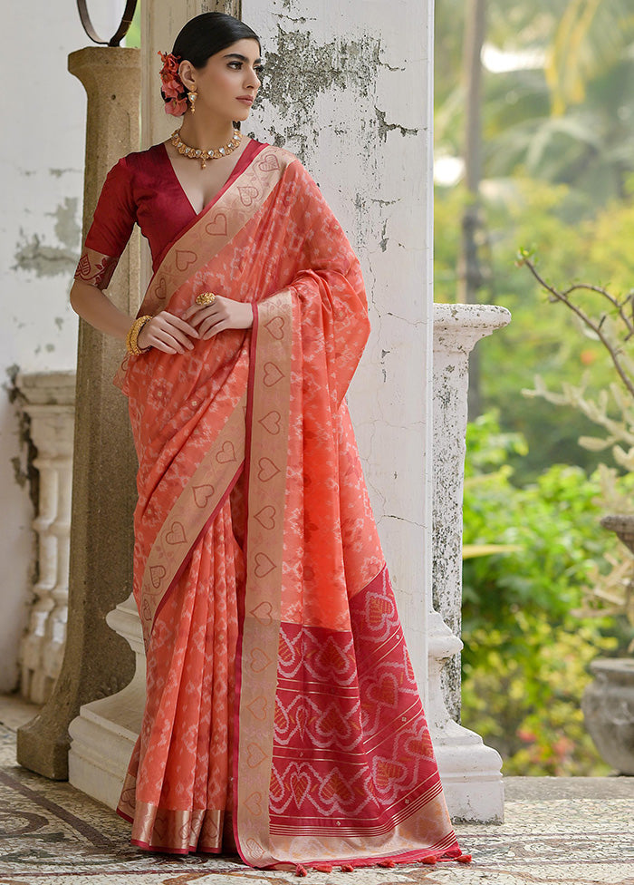 Rust Spun Silk Saree With Blouse Piece