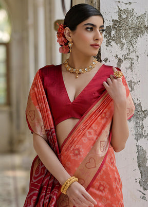 Rust Spun Silk Saree With Blouse Piece