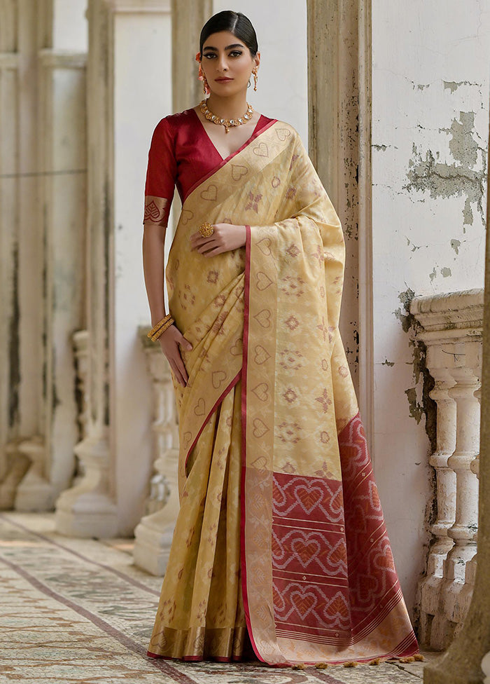 Beige Spun Silk Saree With Blouse Piece