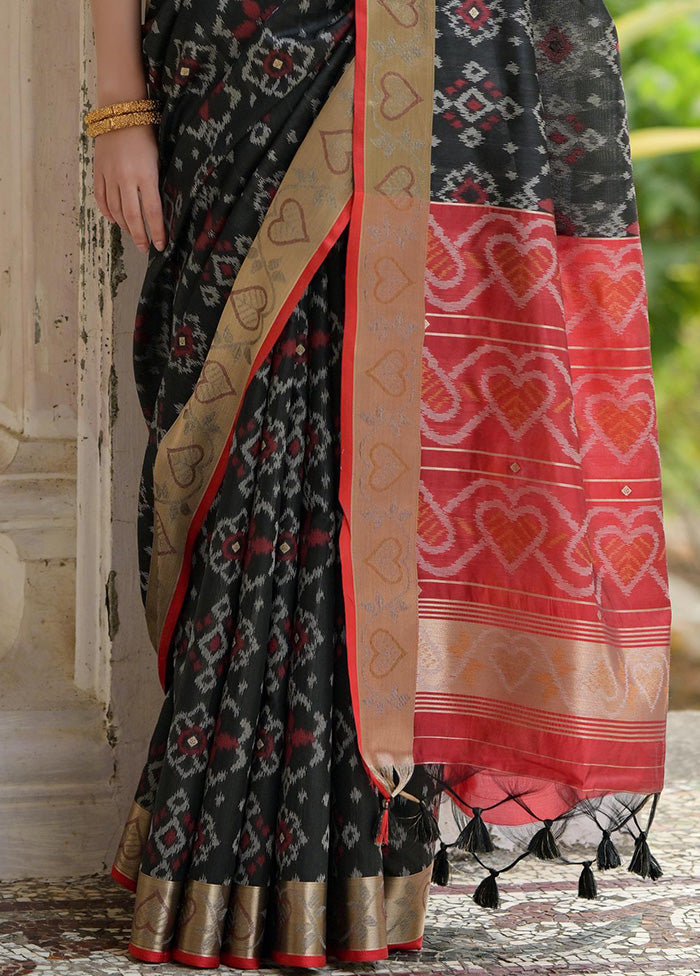 Black Spun Silk Saree With Blouse Piece