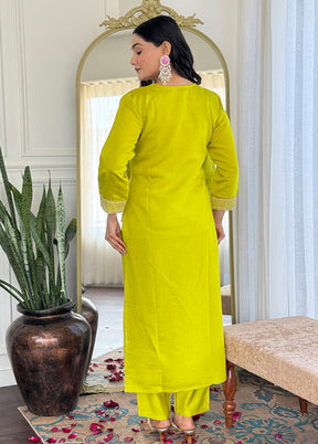 3 Pc Green Readymade Viscose Dupatta Suit Set