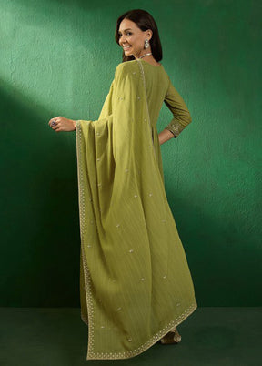 3 Pc Mehendi Readymade Georgette Dupatta Suit Set