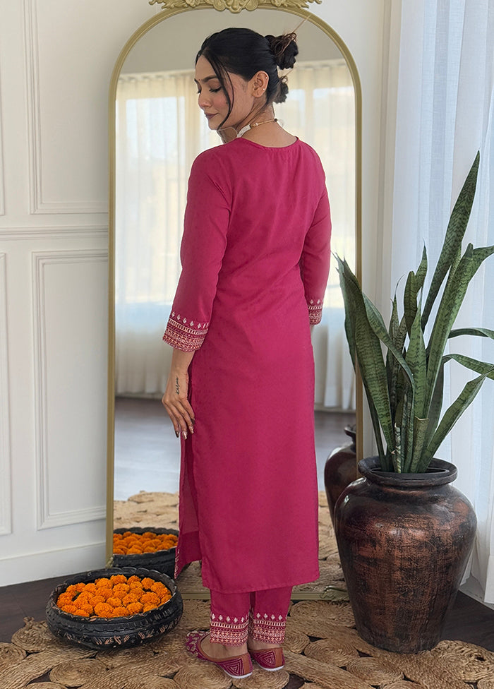3 Pc Pink Readymade Viscose Dupatta Suit Set