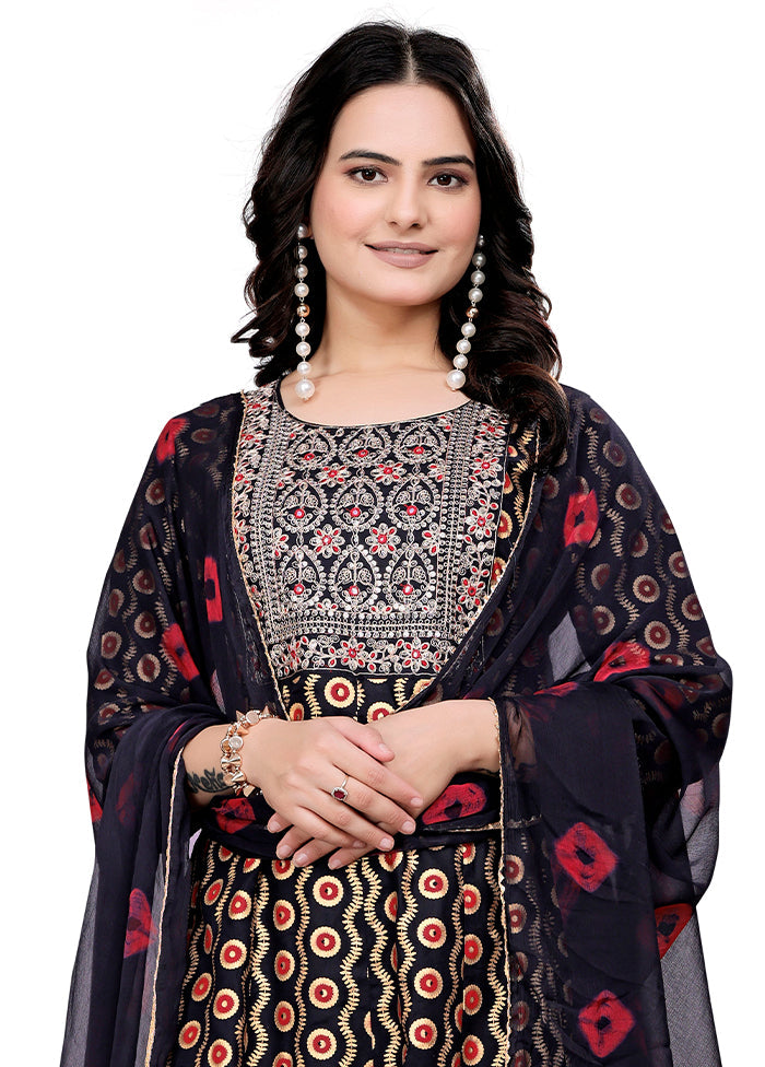 3 Pc Black Readymade Cotton Dupatta Suit Set
