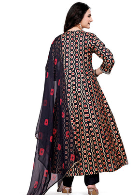3 Pc Black Readymade Cotton Dupatta Suit Set