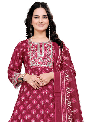 3 Pc Burgundy Readymade Cotton Dupatta Suit Set