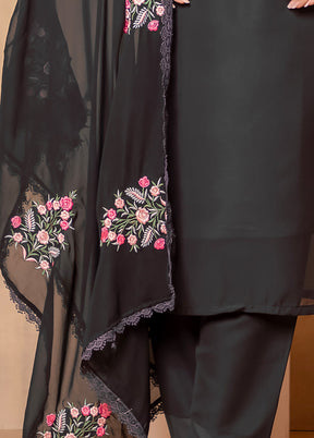 3 Pc Black Readymade Georgette Dupatta Suit Set