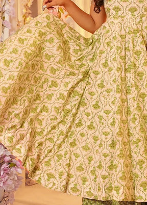 3 Pc Pista Green Readymade Silk Dupatta Suit Set