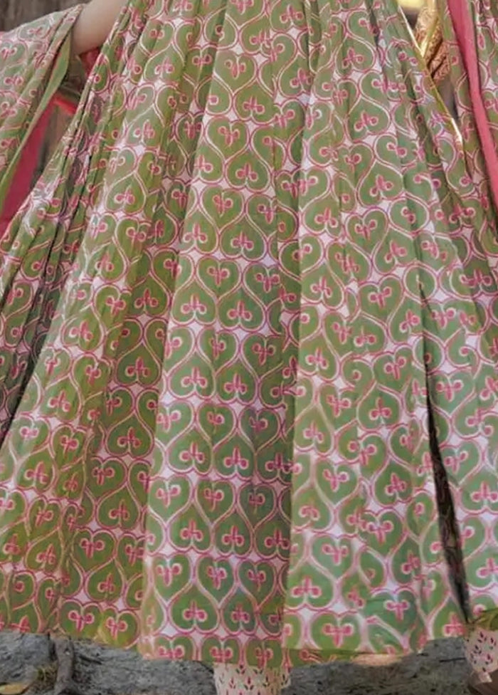 3 Pc Green Readymade Silk Dupatta Suit Set