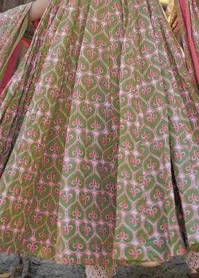 3 Pc Green Readymade Silk Dupatta Suit Set