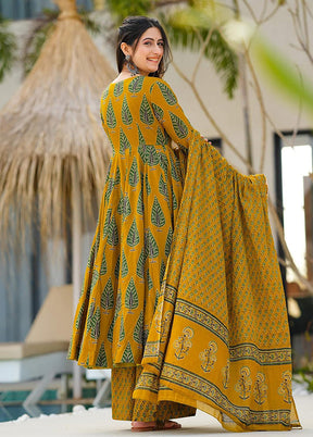 3 Pc Mustard Readymade Silk Dupatta Suit Set