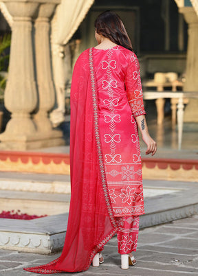 3 Pc Pink Readymade Silk Dupatta Suit Set