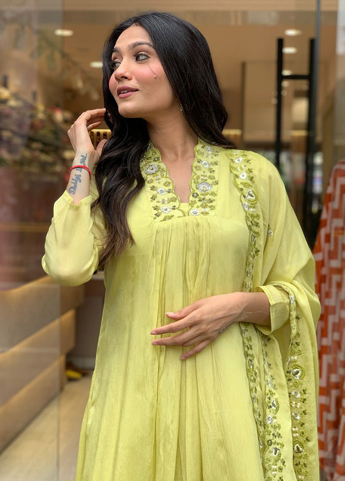 3 Pc Green Readymade Viscose Dupatta Suit Set