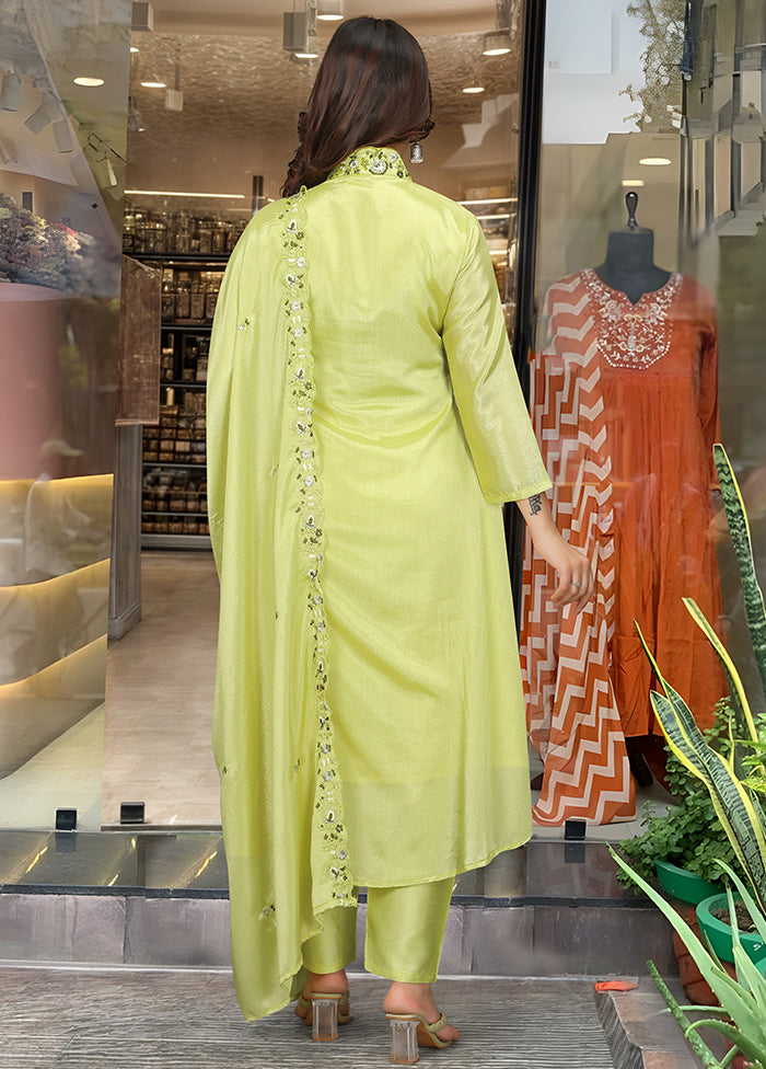 3 Pc Green Readymade Viscose Dupatta Suit Set
