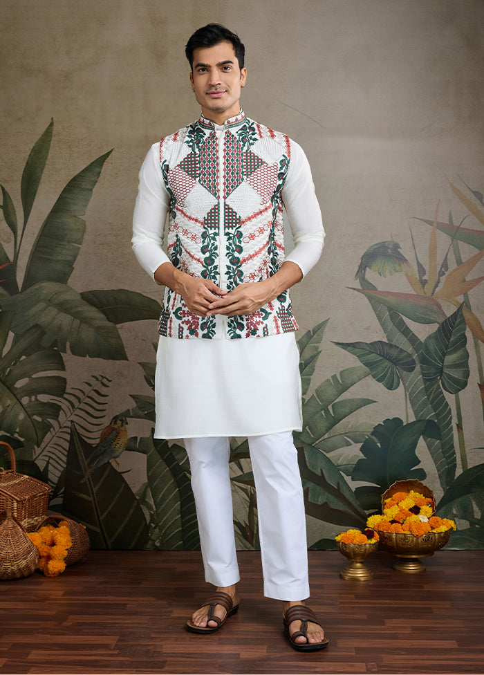 White Viscose Kurta With Jacket