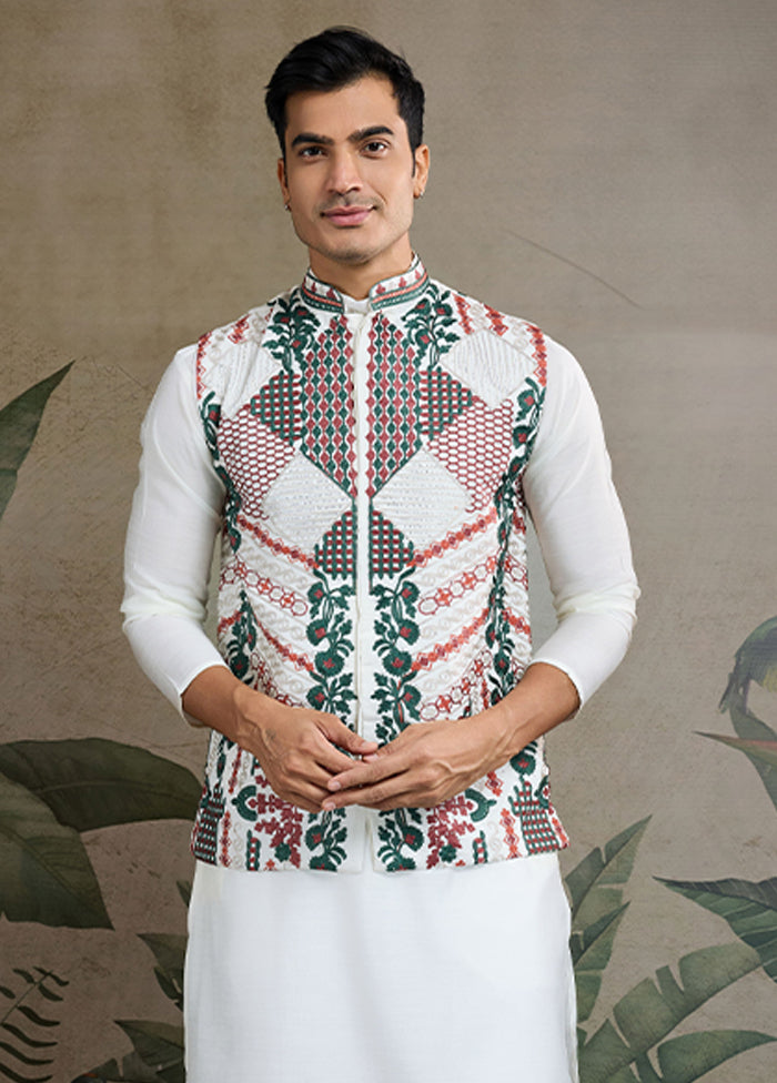 White Viscose Kurta With Jacket