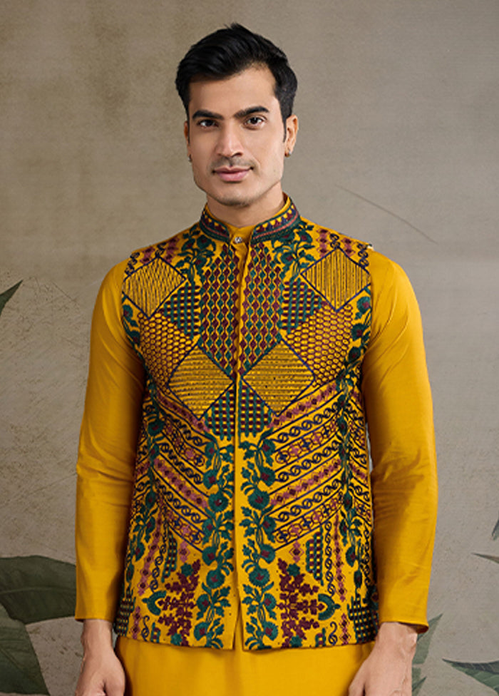 Yellow Viscose Kurta With Jacket