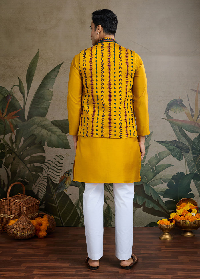 Yellow Viscose Kurta With Jacket