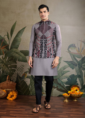 Grey Viscose Kurta With Jacket