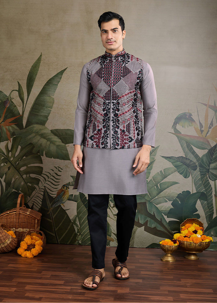 Grey Viscose Kurta With Jacket